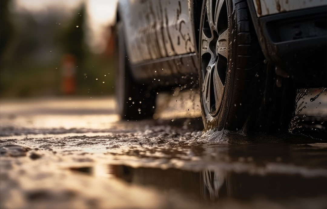 雨に濡れる車