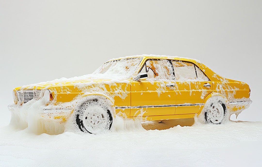 洗車で泡立つ車