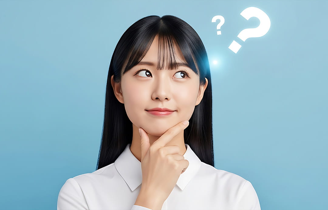 考える女性とはてなマーク